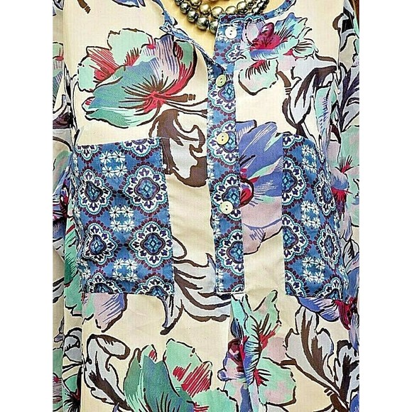 HOPE SPRINGS XL Tunic Oversized Sl Sheer Blue Floral Long Boho Hippie - Picture 3 of 10